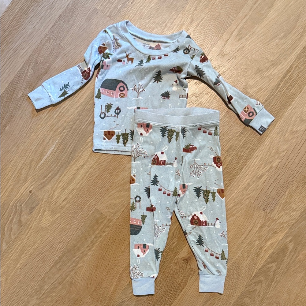 Cozy Kids Pajama Set with Winter Scene - Blue